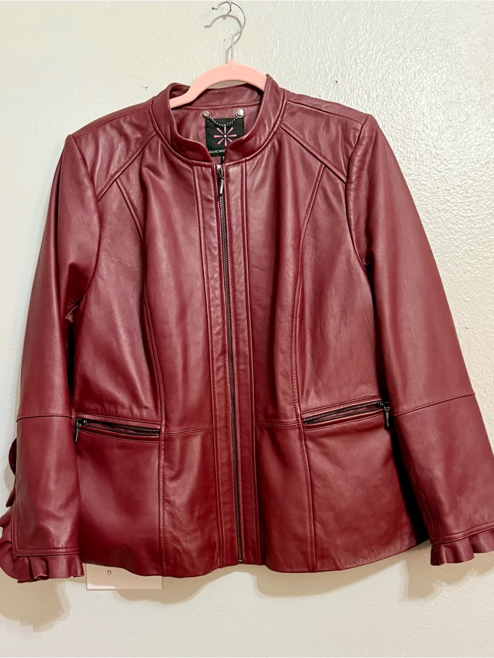 Women's Burgundy Leather Zip Jacket